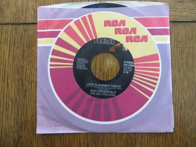 Rick Springfield – Love Is Alright Tonite - 1981 - RCA PB-13008 7" Single VG+