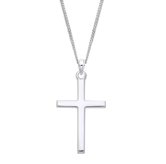 925 Sterling Silver Plain Cross Pendant & Chain 16 18 20 inch