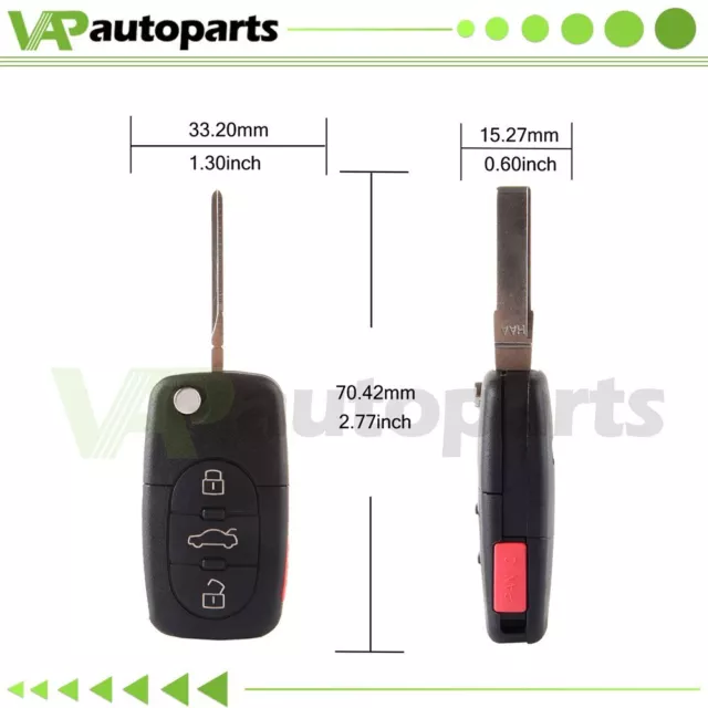 For 2000 2001 2002 2003 2004 2005 Audi TT Remote Key Fob Shell Cover 4 Buttons