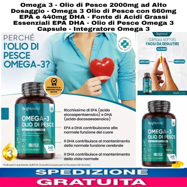 Integratore Omega3 Olio Di Pesce 2000Mg  Alto Dosaggio,Con 674Mg EPA E 468Mg DHA