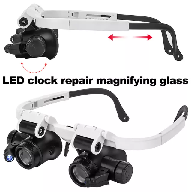 Magnifier Magnifying Eye Glass Loupe Jeweler Watch Repair Kit With LED Light UK