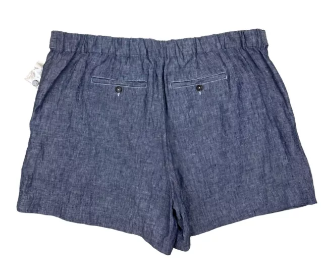 LORD & TAYLOR NWT Women’s Dark Evening Blue Linen Chambray Shorts Plus 18W 2