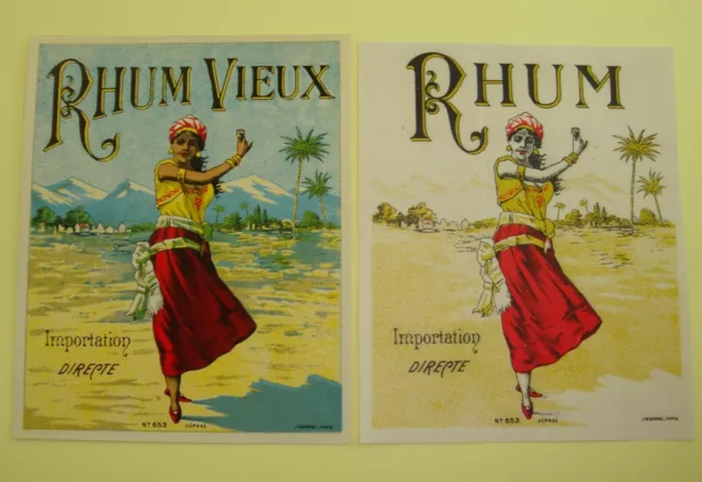 Lot De 2 Etiquettes Rhum Femmes Noires  Boissons Alcool Liqueur  Label Old Rh1