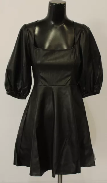 ASOS Design Women’s Leather Look Babydoll Mini Skater Dress EG7 Black Size US: 4