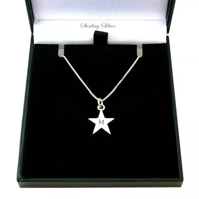 Sterling Silver Star Necklace with Letter Engraved, Initial, ID, Women or Girls