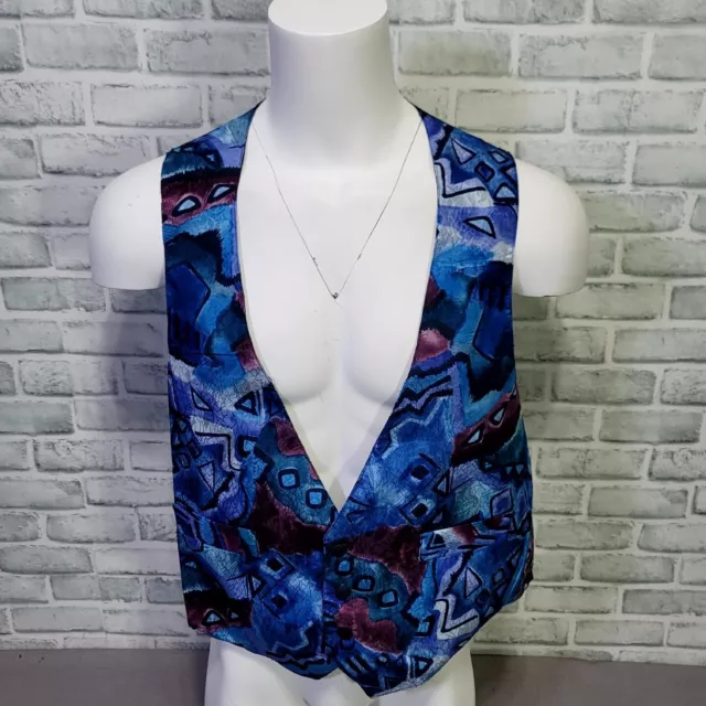 Vintage 80s 90s Adventure of Calif Mens XL Colorful Abstract Blue Art Deco Vest