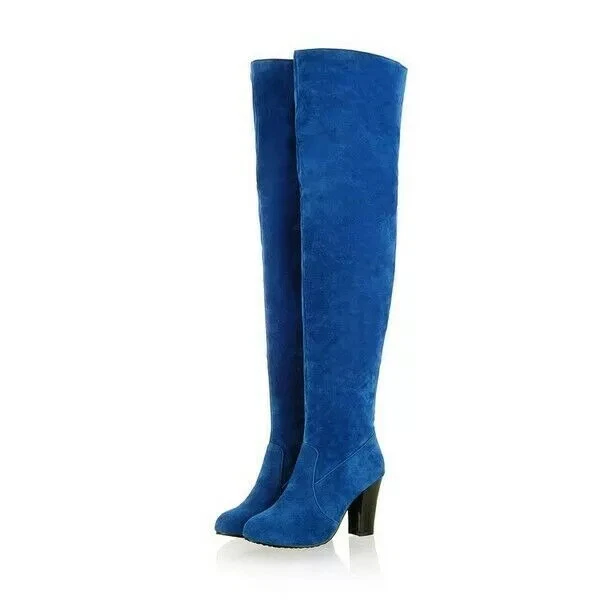 STIVALI STIVALETTI SCAMOSCIATI pelle sintetica coscia blu elettrico 8 cm 1715 EUR 64 00 PicClick IT