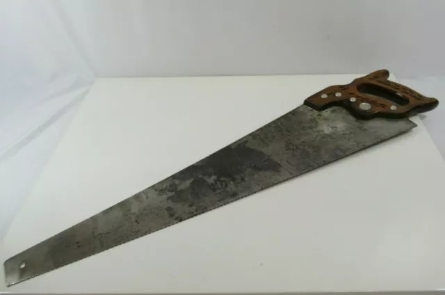 Disston Hand Saw VTG Carved Wood Blade 26" Made in the USA Thumb Hole Handle