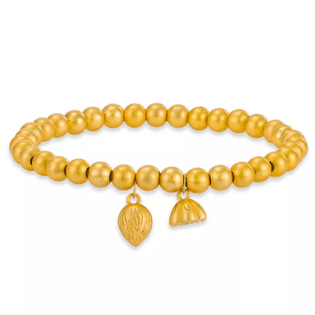 24K Gold Plated 5mm Bead Chain Lotus Charm Bracelet Bangle Womens Jewelry 18CM