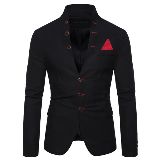 Mens Stand Collar Single Breasted Blazer Jacket Slim Fit Formal Dress Suit Coat