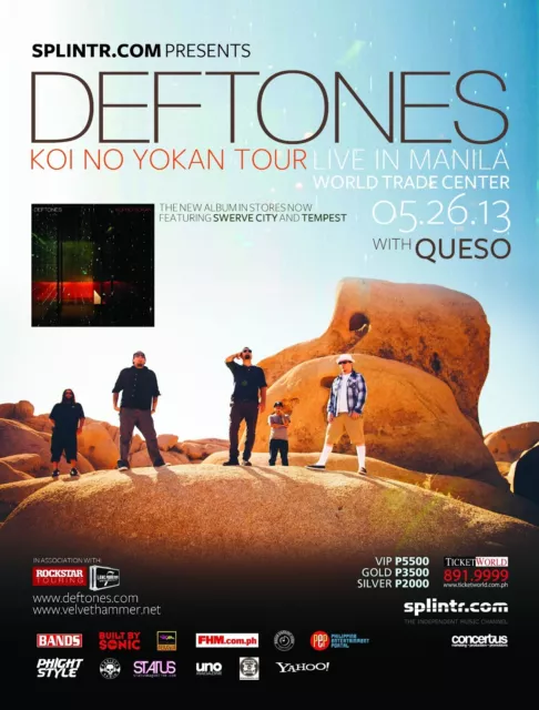 DEFTONES "KOI NO YOKAN TOUR" 2013 MANILA, PHILIPPINES CONCERT POSTER - Alt Metal