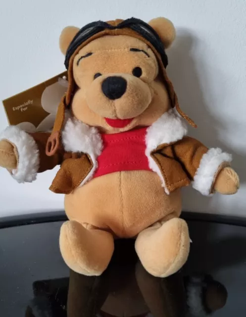 Genuine Disney Store 8" Beanie Aviator Winnie The Pooh Plush Collectible BNWT