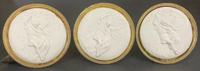 3 Antique Bisque Porcelain & Brass Curtain Drapery Tie Backs Courting Scene 3