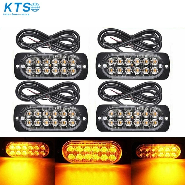 4x 12 LED Amber Strobe Emergency Flashing Warning  Hazard Beacon Lights 12V 24V