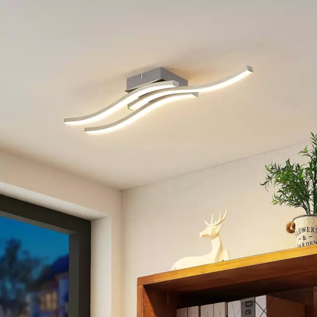 LED Deckenleuchte Bisioma nickel matt weiß warmweiß dreiflammig wellig modern