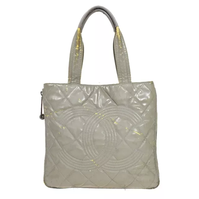 CHANEL Logo Chain Shoulder Tote Bag Canvas White Gold-Plated Vintage  75YA324