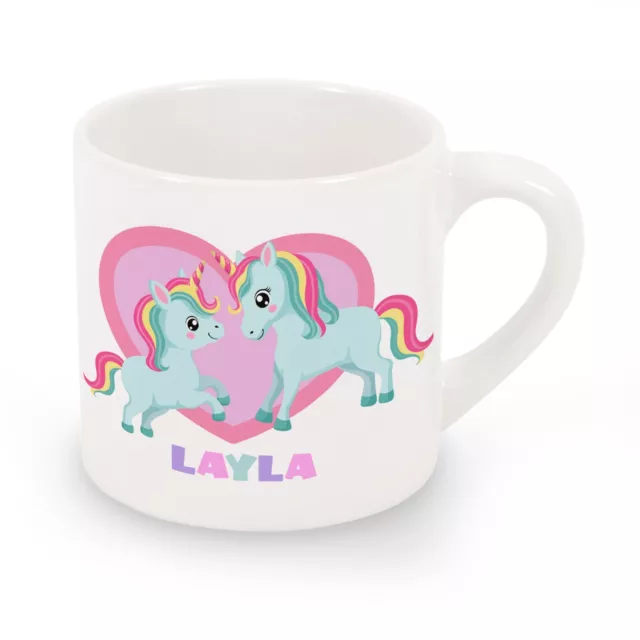 Taza personalizada para unicornio (verde) para niños, elección de cerámica o taza irrompible
