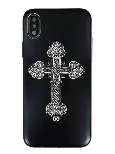 Funda protectora negra de metal de aluminio para teléfono celular Jesucristo Cruz #0112