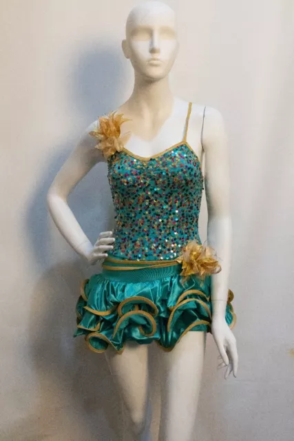 Weissman Lyrical Mint Green Dance Costume Sequin Metallic Ruffle Tutu Size LC