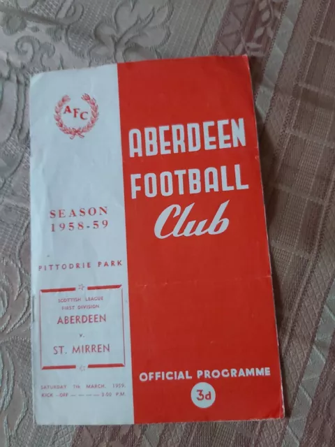 Aberdeen v St Mirren First Div 7th March 1959