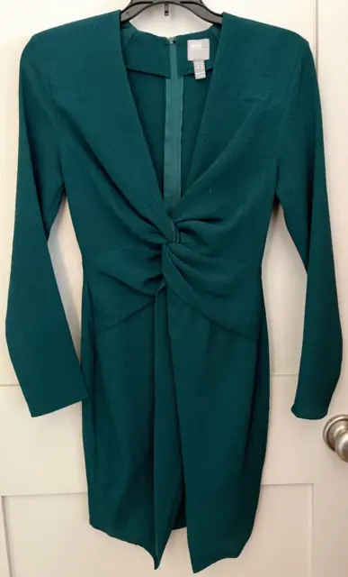 ASOS Design Size 0 Emerald Green Twist Front Mini Dress Bodycon Long Sleeves