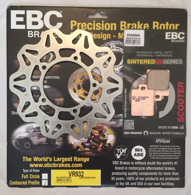 EBC Wavy FRONT Disc and Sintered Brake Pads Fits PIAGGIO ZIP 50 (2000 to 2020)