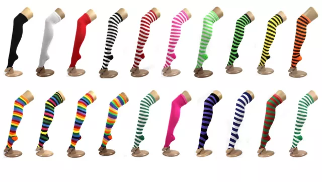 Ladies Thigh High Over the Knee Striped Rainbow Socks Stockings Costume Party