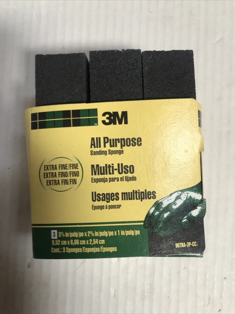 3M General Purpose Sanding Sponge 907NA-3P-CC, 3 3/4 in x 2 5/8 in x 1 in (LR-20