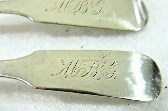 Coin Silver Newell Harding, Boston MA Ca 1830 Pair of Salt Spoons 2