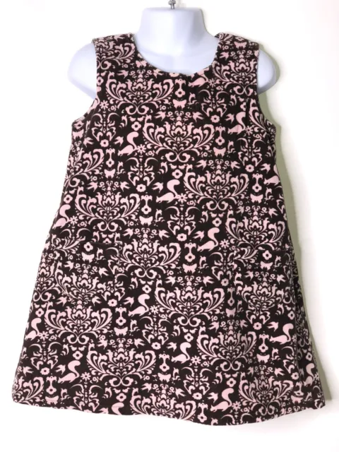 Rugged Bear Girls Brown Pink Damask Animal Print Corduroy Jumper Dress Sz 4