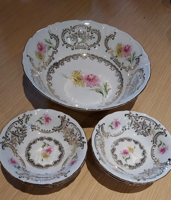 joli service à dessert / crème - coupes et saladier en porcelaine BAVARIA ROYAL
