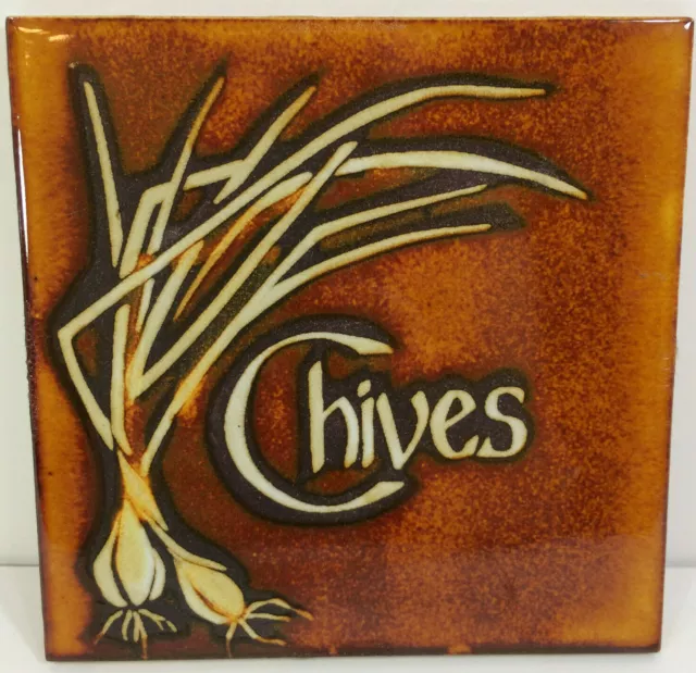 Chives Decorative Tile Art Trivet Brown Glazed Brown Orange Kitchen 6” Square