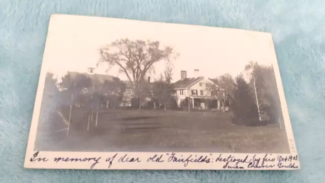 1905 "Fairfields"  Wenham, Ma. RPPC Postcard, Destroyed by Fire in 1903