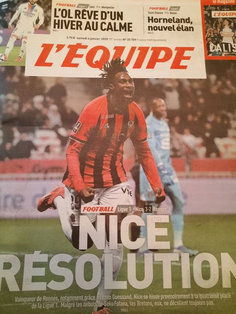 L'EQUIPE 4 Janvier 2025_ Nice 3-2 Rennes, Ben Yedder Montpellier