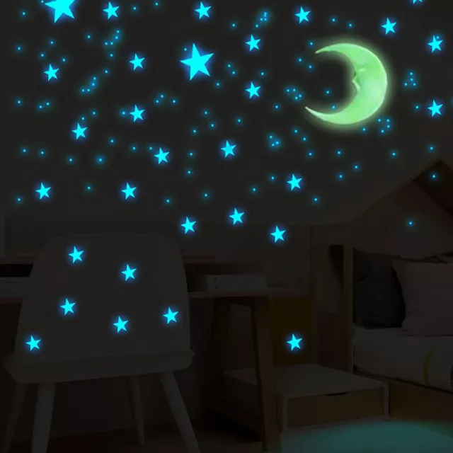 200 PCS Home Wall Glow In The Dark Stars Stickers Baby KIDS Decal Luminous Moon 2