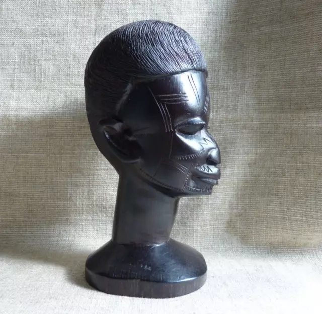 Vintage African Hand Carved Wood Man Male Head Sculpture Kenya