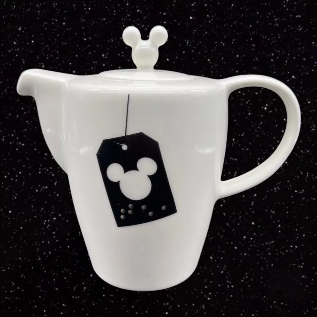 Walt Disney World Mickey Mouse Porcelain Thailand White Tea Pot Pottery 7”W 5”T