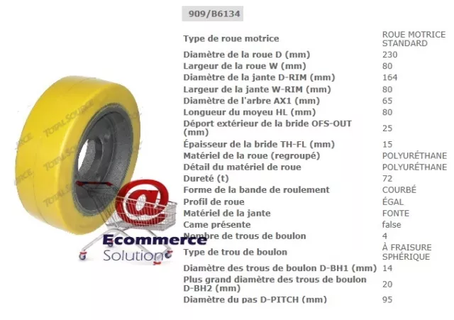 ROUE MOTRICE JUNGHEINRICH VULKOLLAN 77800067 SWIFT EMC EMB 10 GERBEUR 230 80 mm