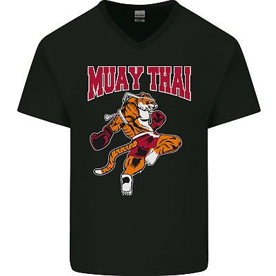 Muay Thai Tiger MMA Mixed Martial Arts Mens V-Neck Cotton T-Shirt