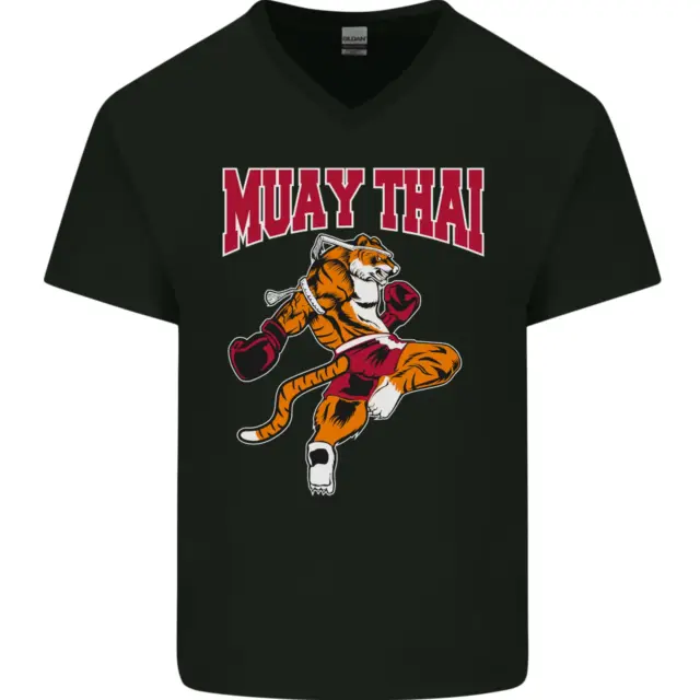 T-shirt da uomo scollo a V cotone Muay Thai Tiger MMA arti marziali miste