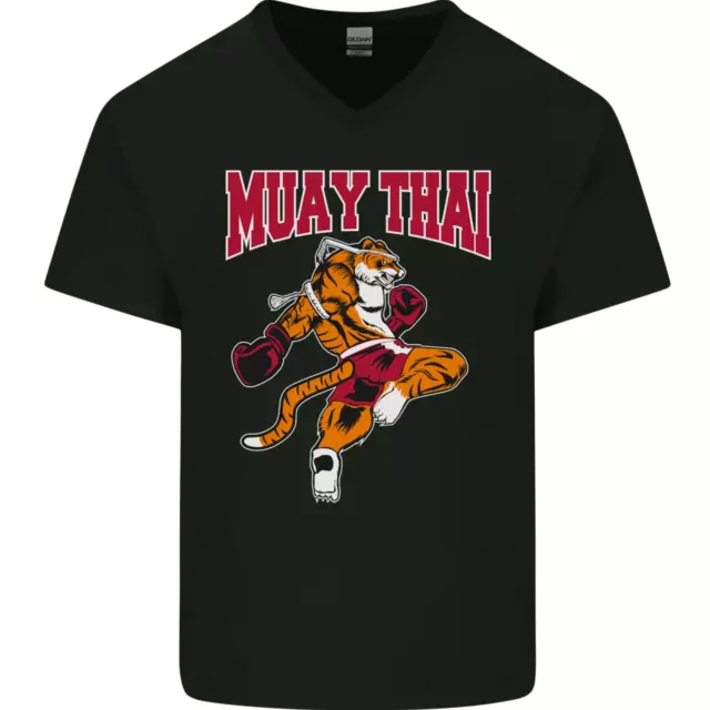 T-shirt da uomo scollo a V cotone Muay Thai Tiger MMA arti marziali miste