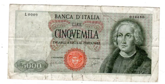 Italie ITALY ITALIA Billet 5000 LIRE 1964 - 1964  P98 CHRISTOPHE COLOMB BON ETAT