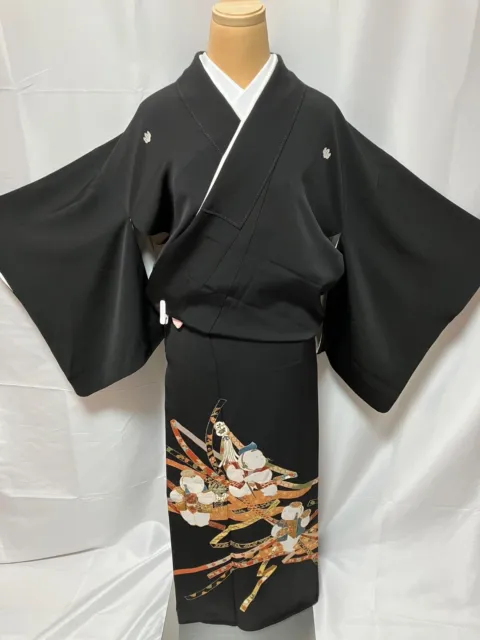 K019 Japanese Vintage Kimono Tomesode/Family crest/peacock/Height 163cm