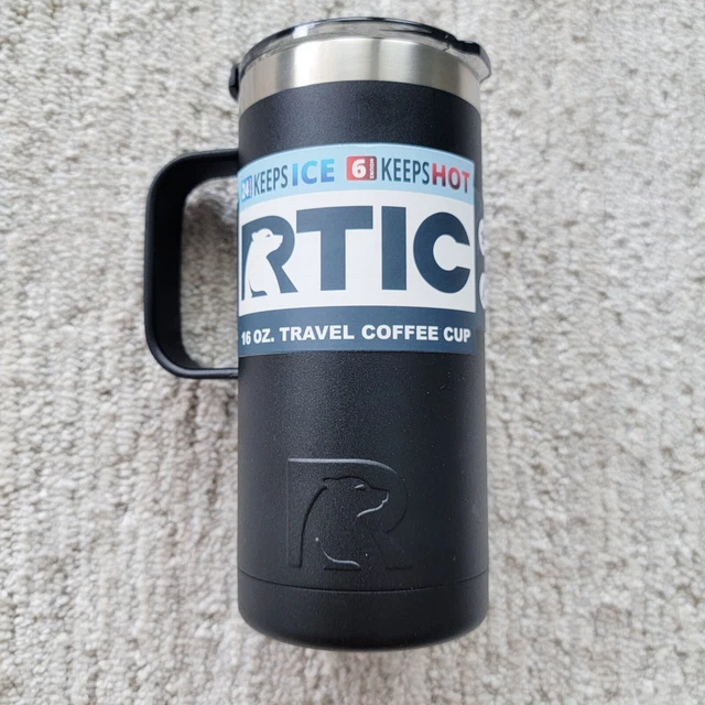 RTIC 16 oz Travel Coffee Cup Mug Stainless Steel Vacuum Insulated Charcoal Black 2