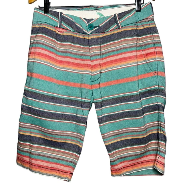 JetLag Everywhere Men’s 31 Turquoise Blue Coral Striped Cotton Bermuda Shorts