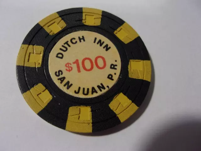 DUTCH INN CASINO $100 hotel casino gaming poker chip - San Juan, Puerto Rico
