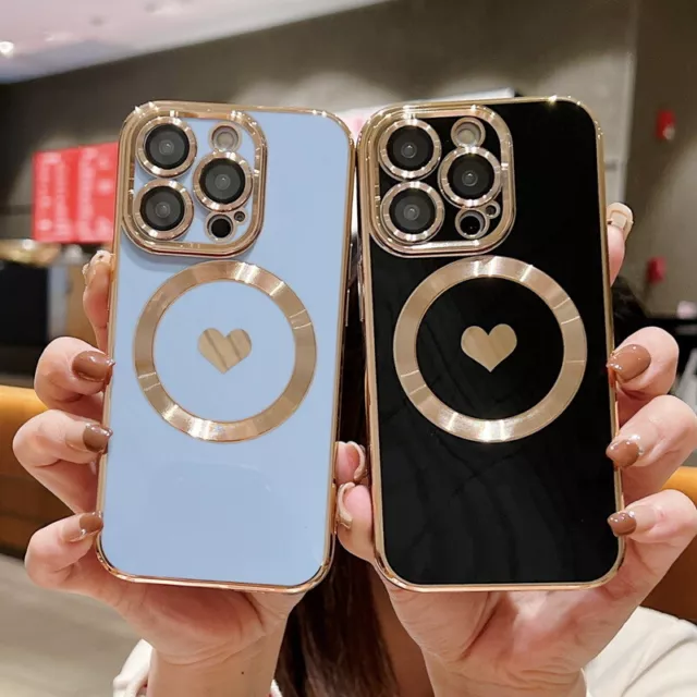 For iPhone 14 13 12 Pro Max 11 Love Heart Shockproof Magnetic Magsafe Case Cover
