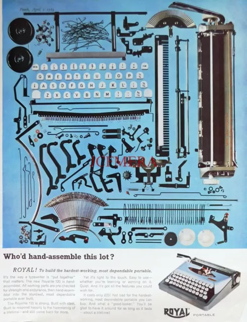 ROYAL 'Royalite 120' Portable Typewriter ADVERT - Original 1964 Print : 625D