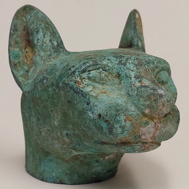 LARGE ANTIQUE EGYPTIAN Bronze Cat Bust/StatueAncient Egypt Goddess