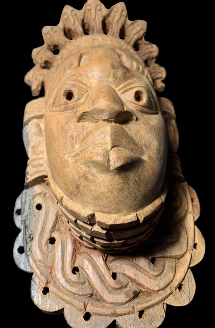 Fizo African Nigerian Festac Handcarved Wood Face Mask  9.5”L Wall Decor